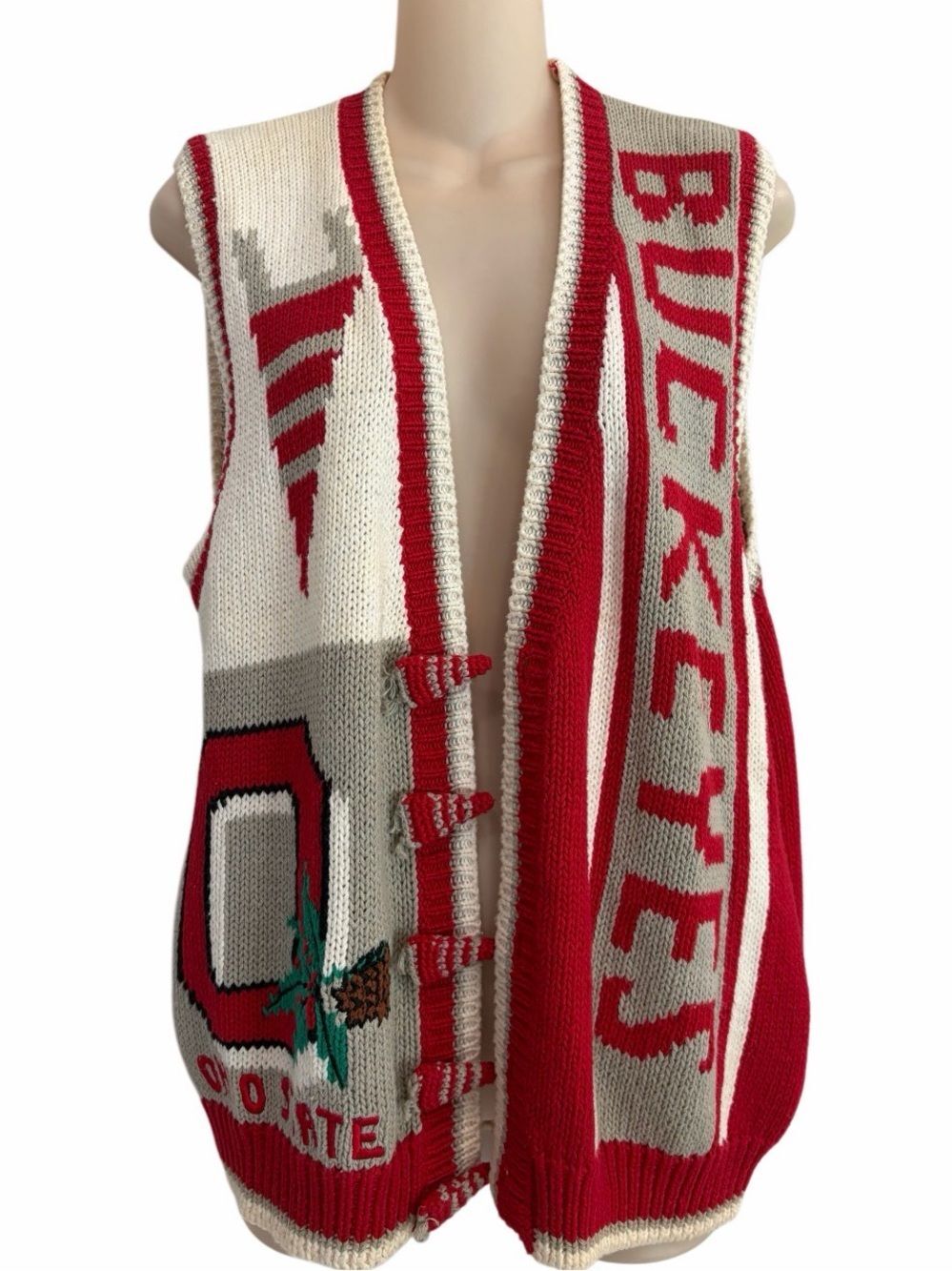 Vintage BellePointe Ohio State Buckeyes Knit Sweater Vest Size Small Red Cream